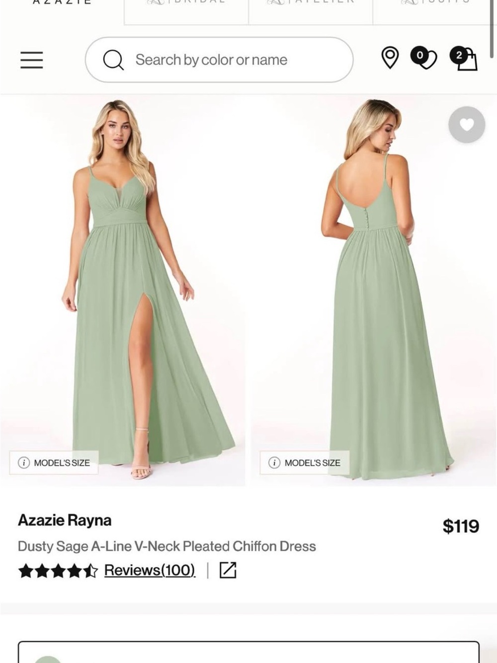 Azazie Dusty Sage Rayna A-Line V-Neck Chiffon Gown dusty sage brand new